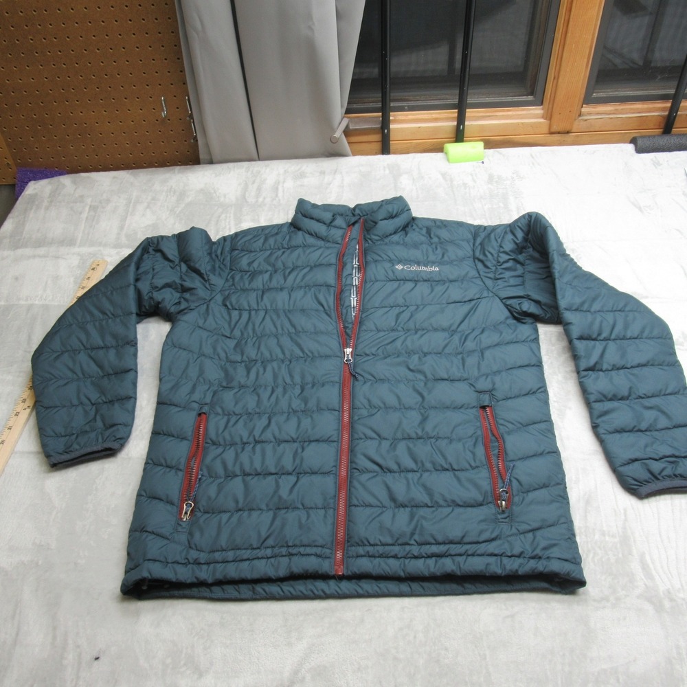Columbia Jacket Men Medium Blue Green Insulated Quilt Light FullZip Puff Thermal